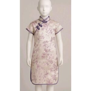 Chinese Silk Dress Purple Qipao Cheongsam Girls 10 Costume Dress Up Floral